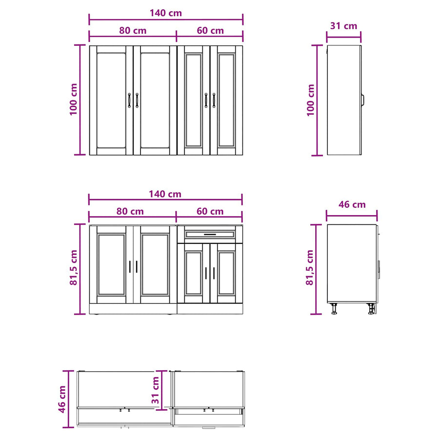 Keukenblok PORTO 4 pcs Oud hout Bewerkt hout