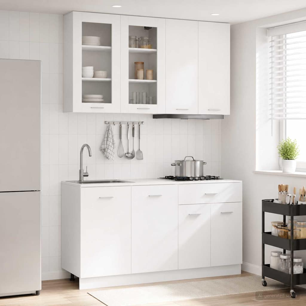 Keukenblok LYON 4 pcs Wit Bewerkt hout
