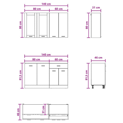 Keukenblok LYON 4 pcs Wit Bewerkt hout