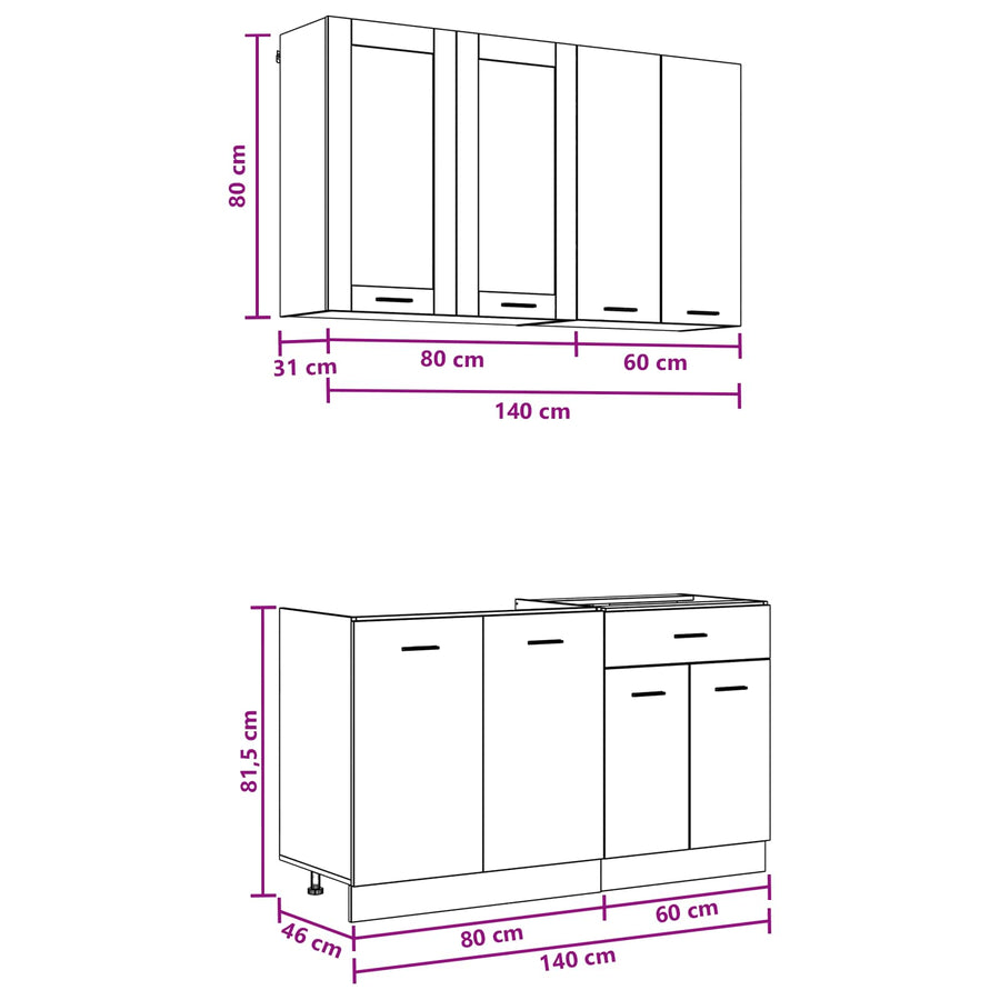 Keukenblok LYON 4 pcs Wit Bewerkt hout