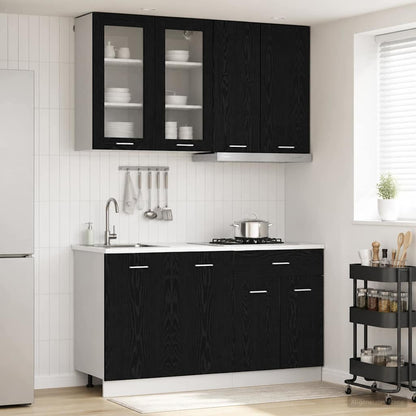 Keukenblok LYON 4 pcs Zwart eiken Bewerkt hout