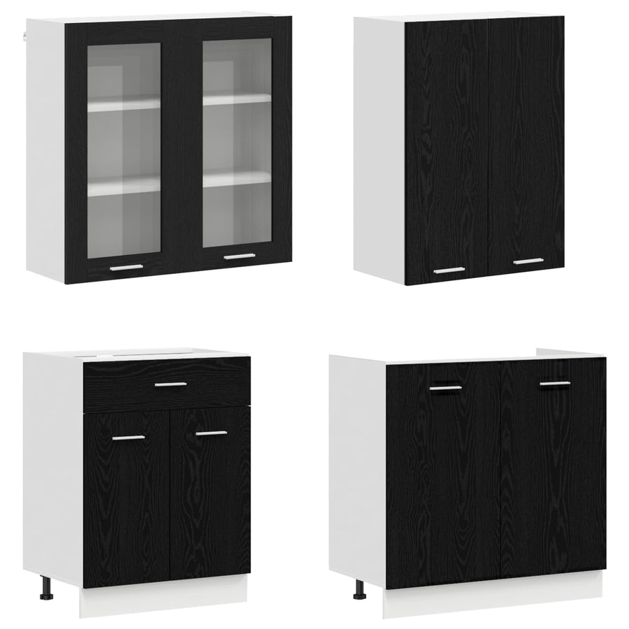 Keukenblok LYON 4 pcs Zwart eiken Bewerkt hout