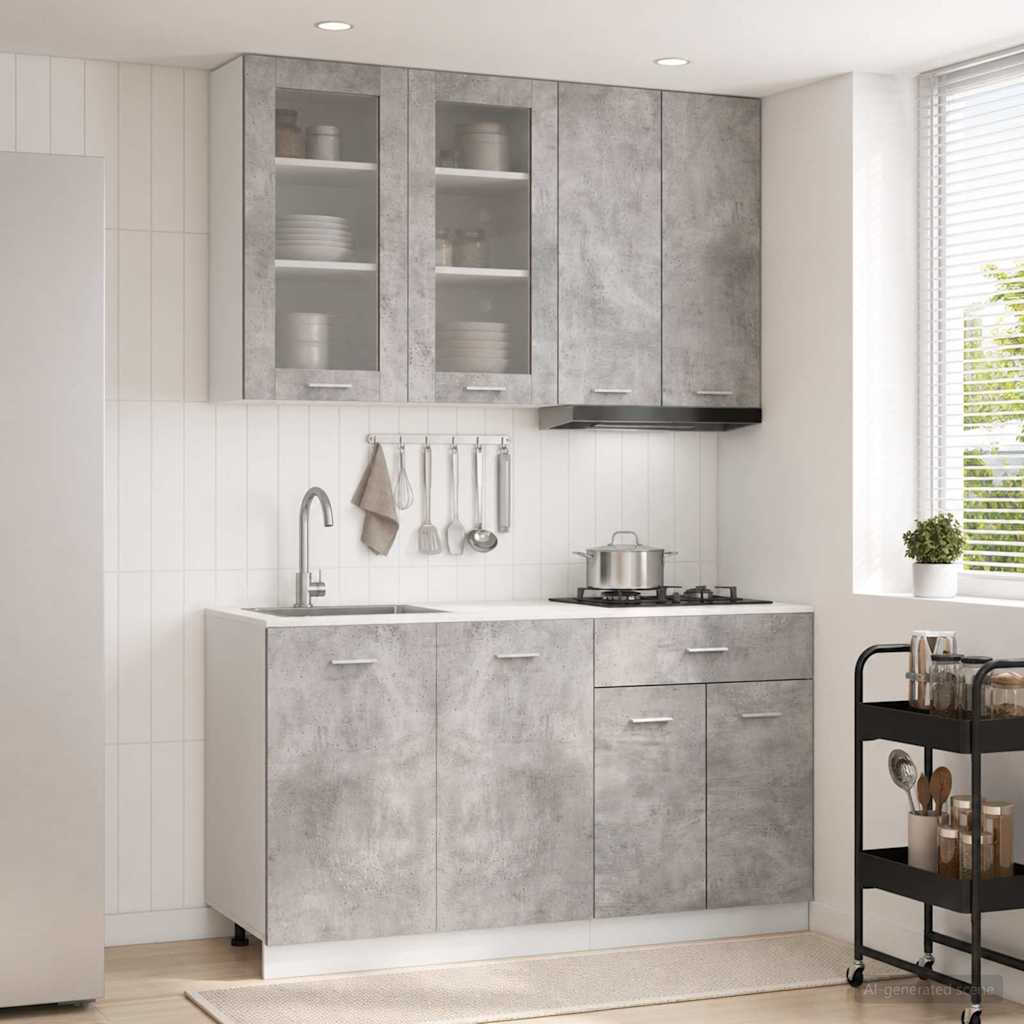 Keukenblok LYON 4 pcs Betongrijs Bewerkt hout