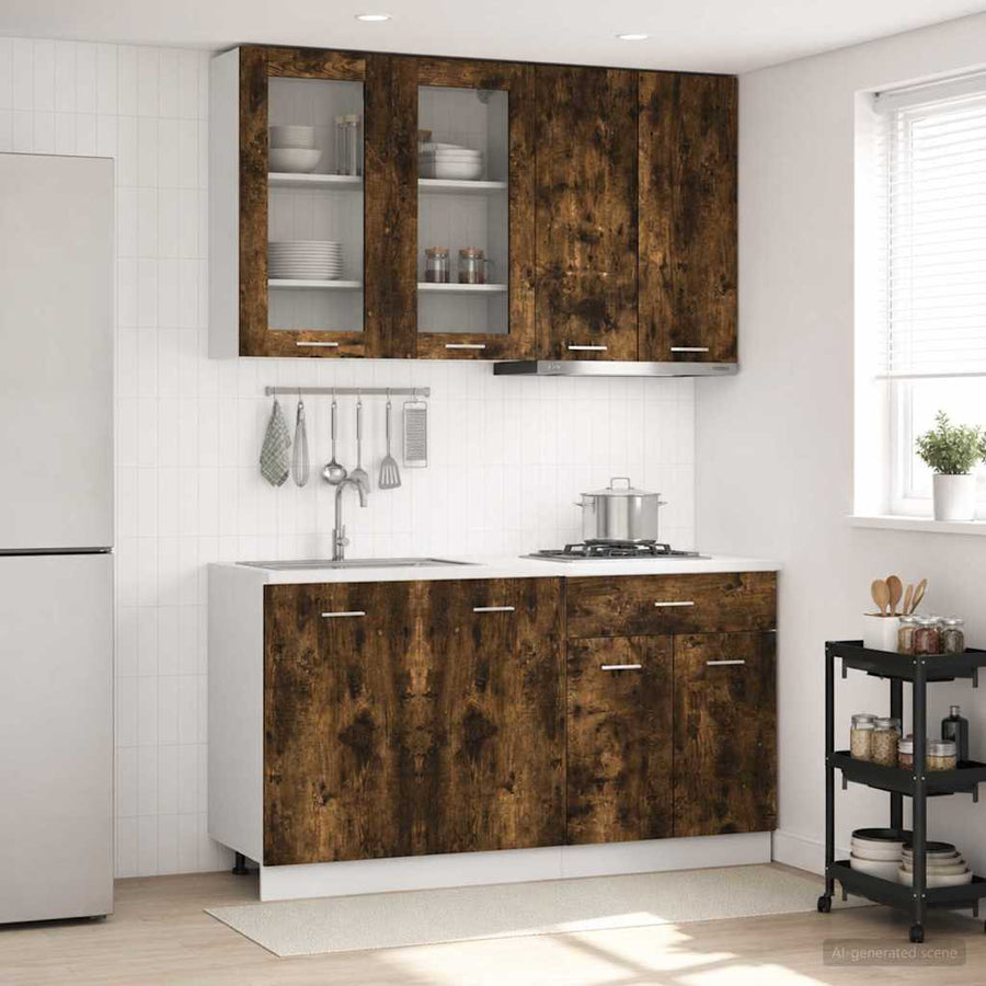 Keukenblok LYON 4 pcs Gerookt eiken Bewerkt hout