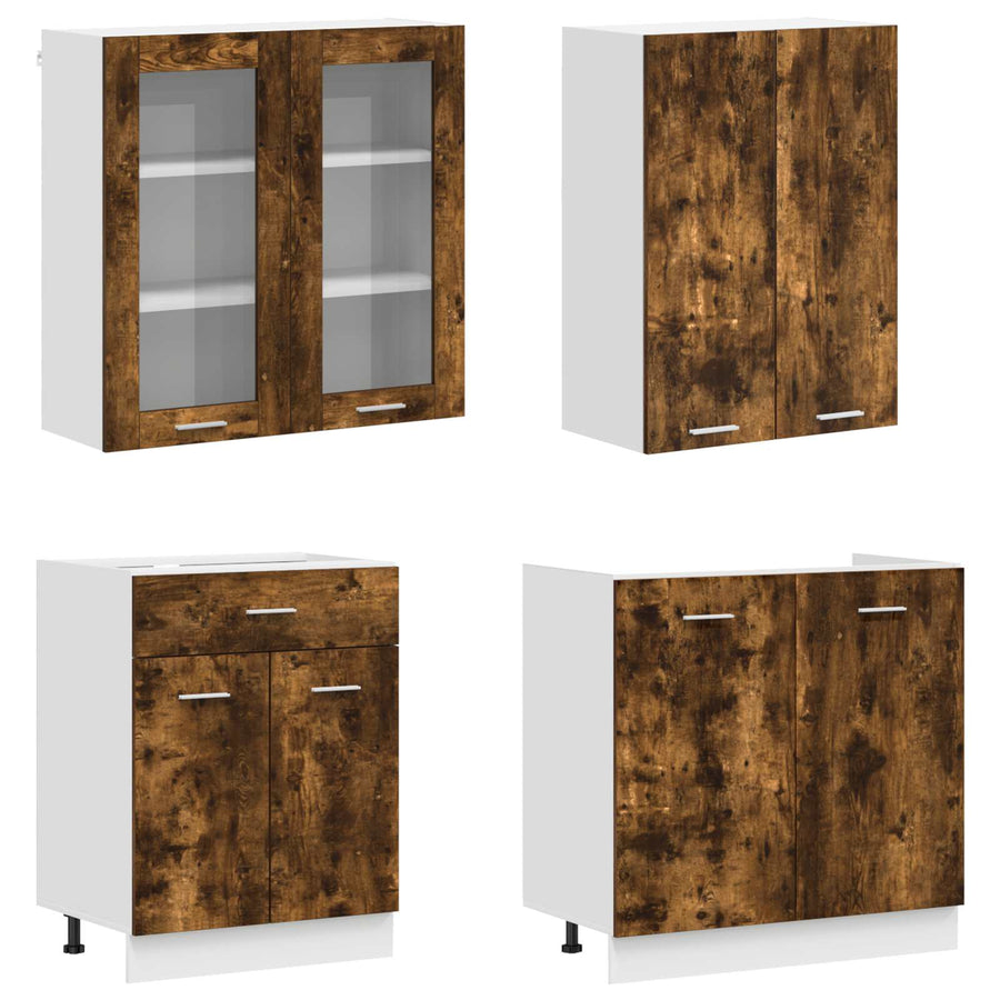 Keukenblok LYON 4 pcs Gerookt eiken Bewerkt hout