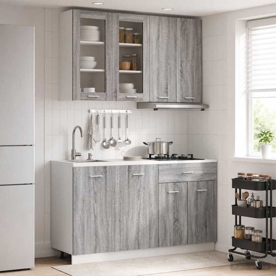 Keukenblok LYON 4 pcs Grijs Sonoma Bewerkt hout