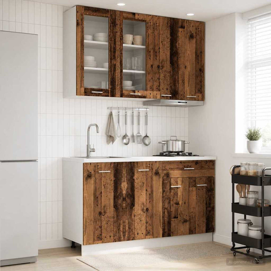 Keukenblok LYON 4 pcs Oud hout Bewerkt hout