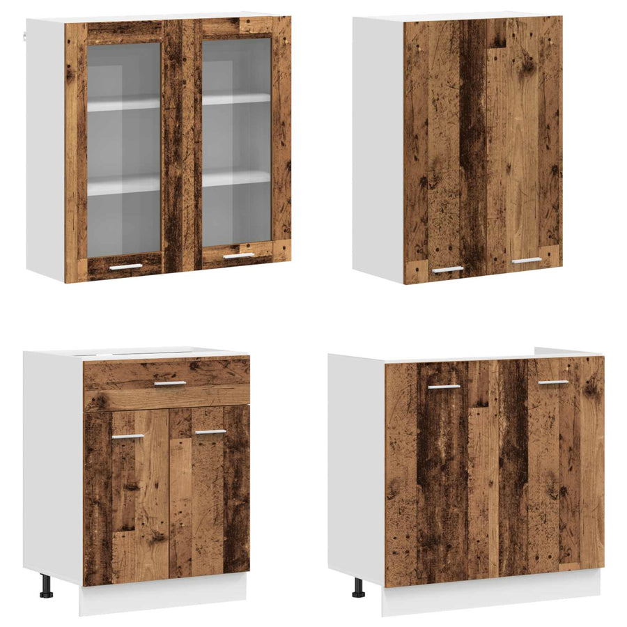 Keukenblok LYON 4 pcs Oud hout Bewerkt hout