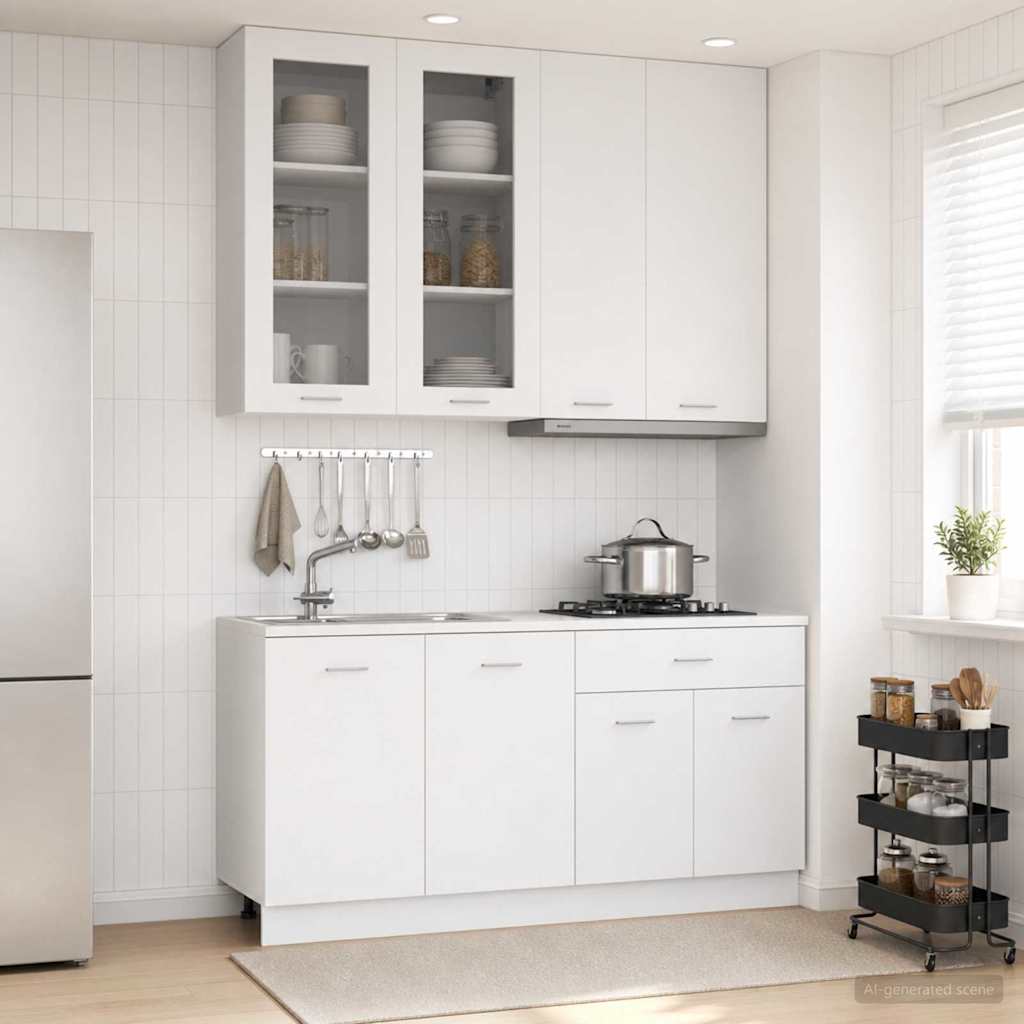 Keukenblok LYON 4 pcs Wit Bewerkt hout