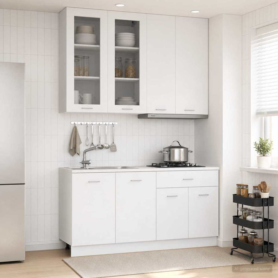 Keukenblok LYON 4 pcs Wit Bewerkt hout