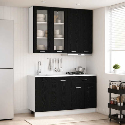 Keukenblok LYON 4 pcs Zwart eiken Bewerkt hout