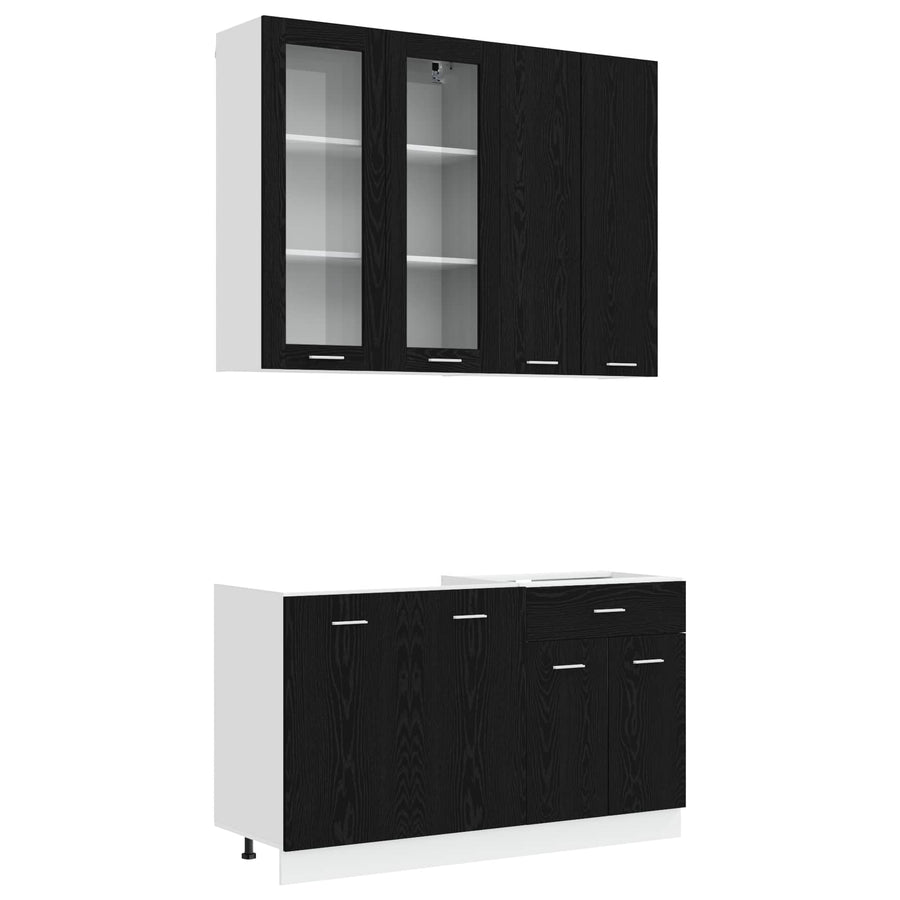 Keukenblok LYON 4 pcs Zwart eiken Bewerkt hout