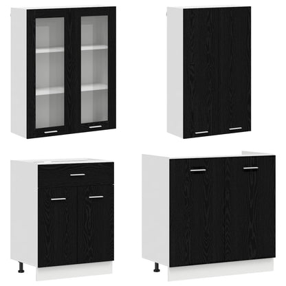 Keukenblok LYON 4 pcs Zwart eiken Bewerkt hout
