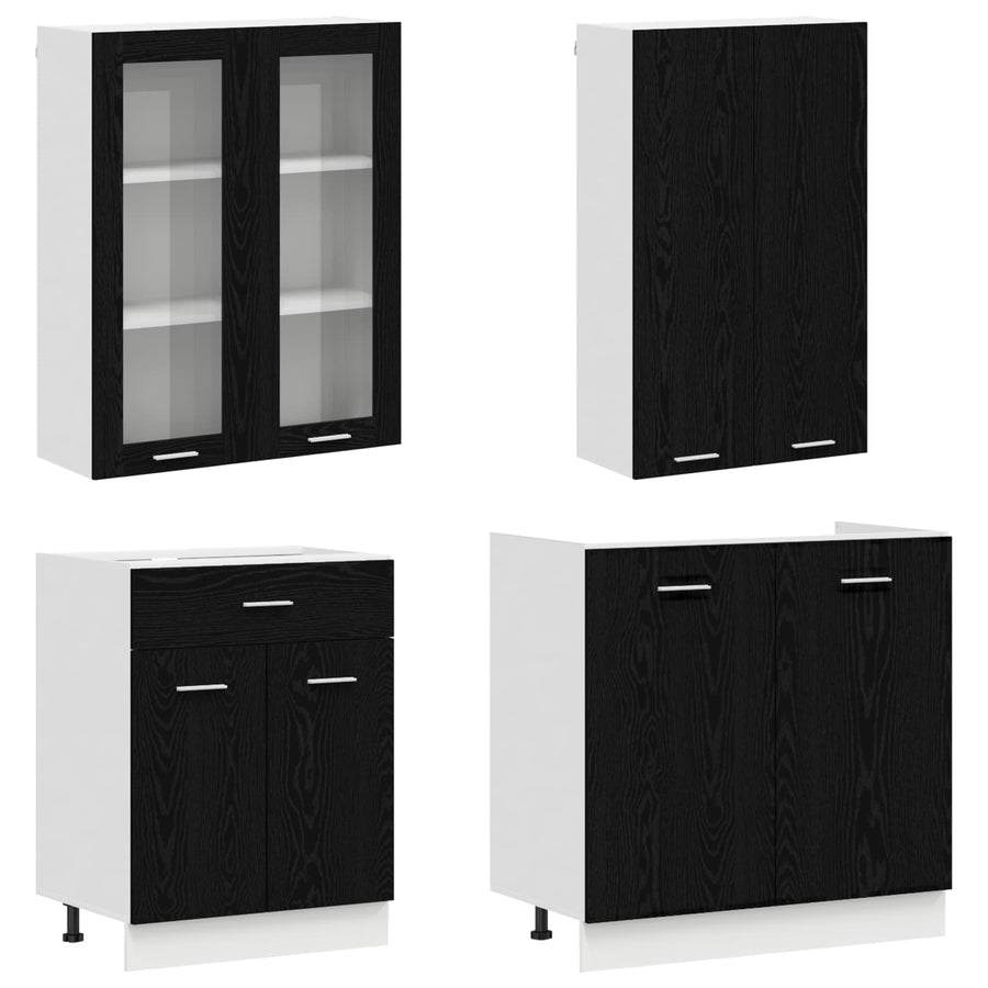 Keukenblok LYON 4 pcs Zwart eiken Bewerkt hout