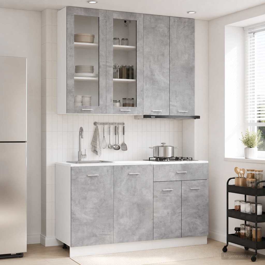 Keukenblok LYON 4 pcs Betongrijs Bewerkt hout
