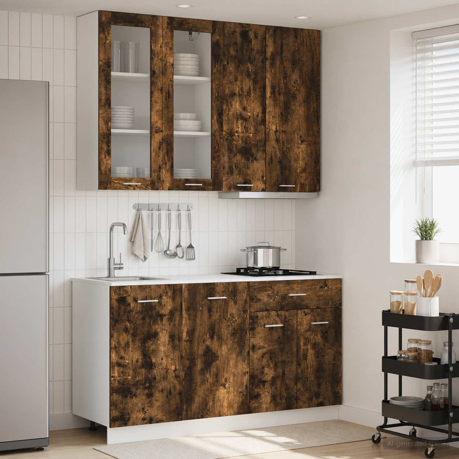 Keukenblok LYON 4 pcs Gerookt eiken Bewerkt hout