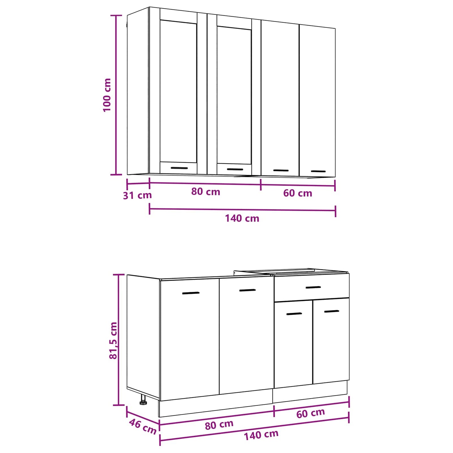 Keukenblok LYON 4 pcs Gerookt eiken Bewerkt hout