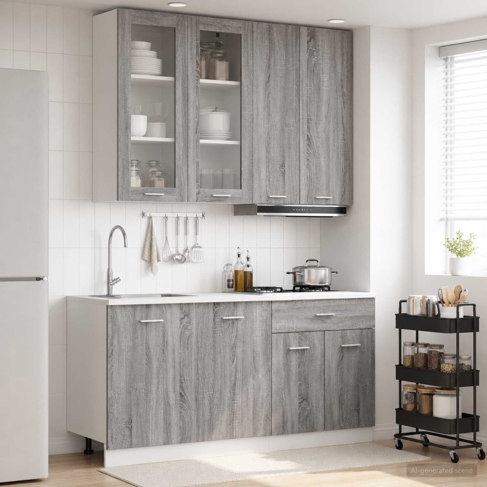 Keukenblok LYON 4 pcs Grijs Sonoma Bewerkt hout