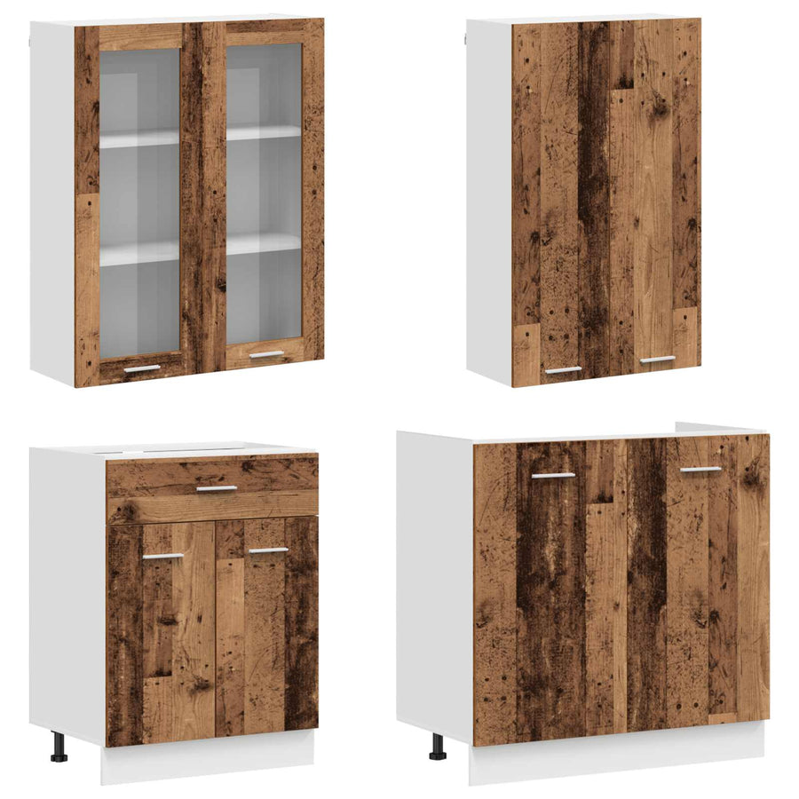 Keukenblok LYON 4 pcs Oud hout Bewerkt hout
