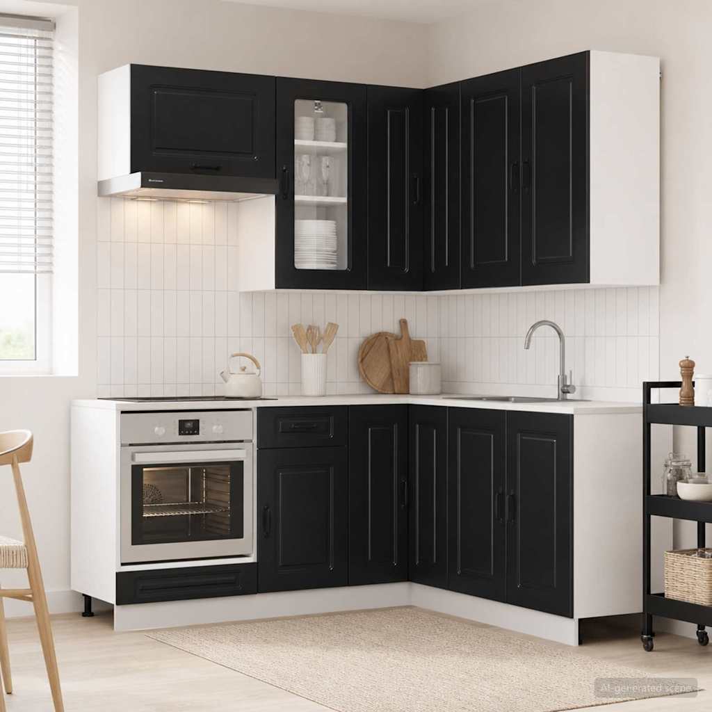 Keukenblok KALMAR 8 pcs Zwart Bewerkt hout