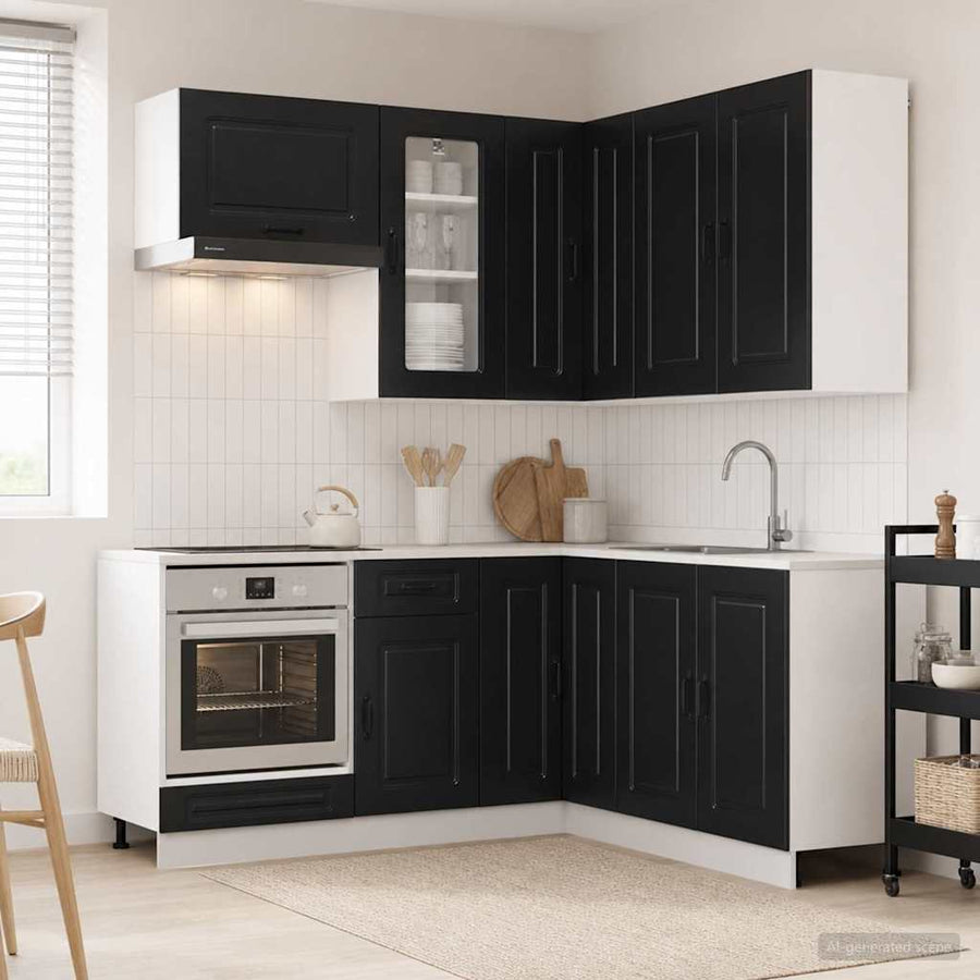 Keukenblok KALMAR 8 pcs Zwart Bewerkt hout