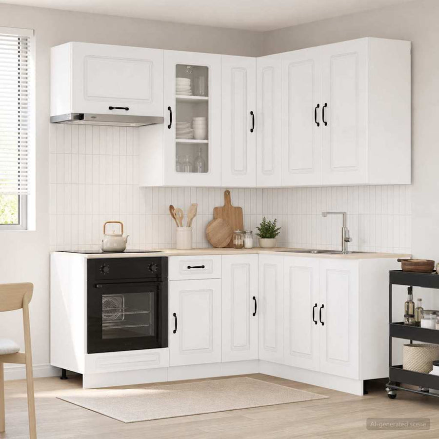 Keukenblok KALMAR 8 pcs Hoogglans Wit Bewerkt hout