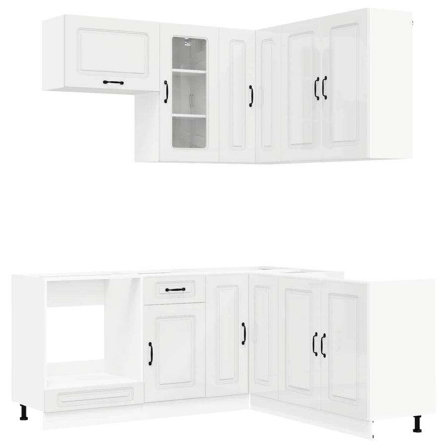Keukenblok KALMAR 8 pcs Hoogglans Wit Bewerkt hout
