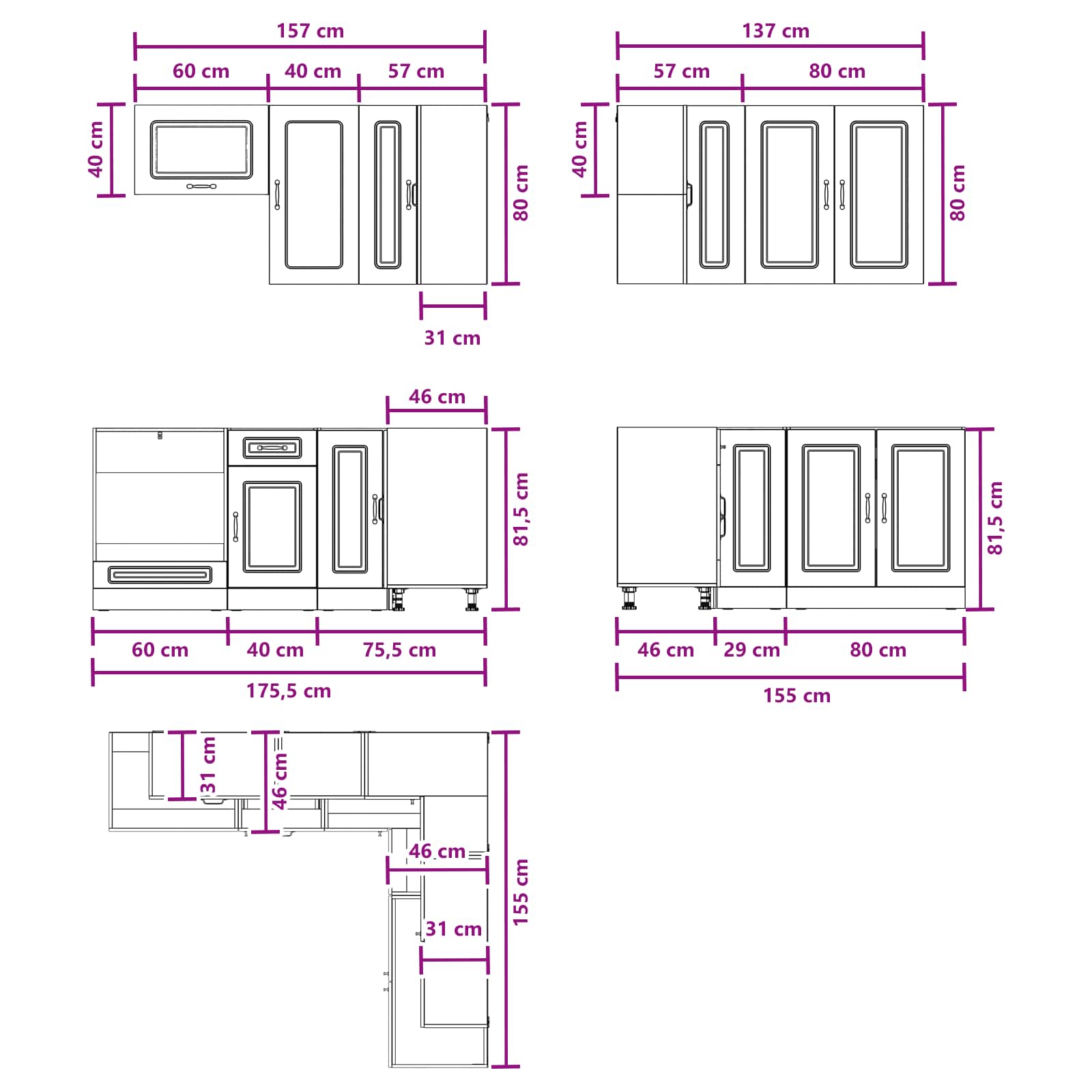 Keukenblok KALMAR 8 pcs Hoogglans Wit Bewerkt hout