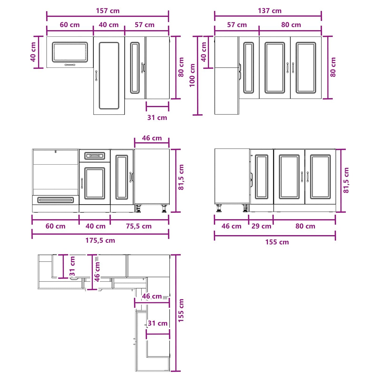 Keukenblok KALMAR 8 pcs Wit Bewerkt hout