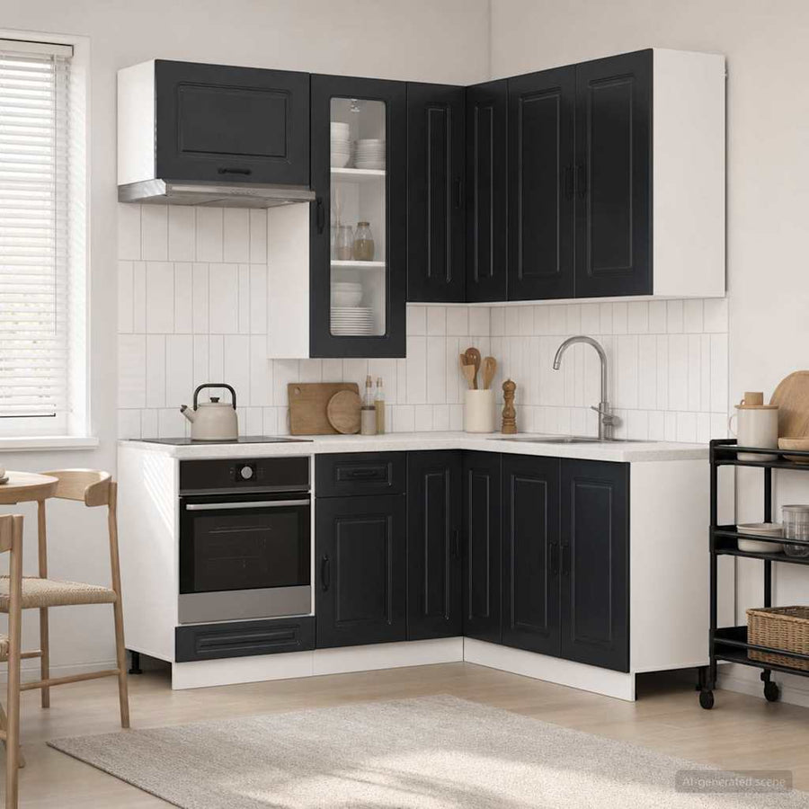 Keukenblok KALMAR 8 pcs Zwart Bewerkt hout
