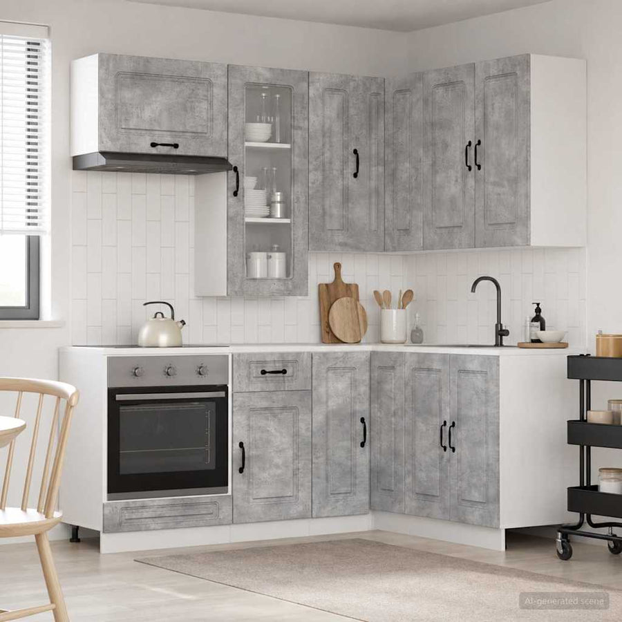 Keukenblok KALMAR 8 pcs Betongrijs Bewerkt hout