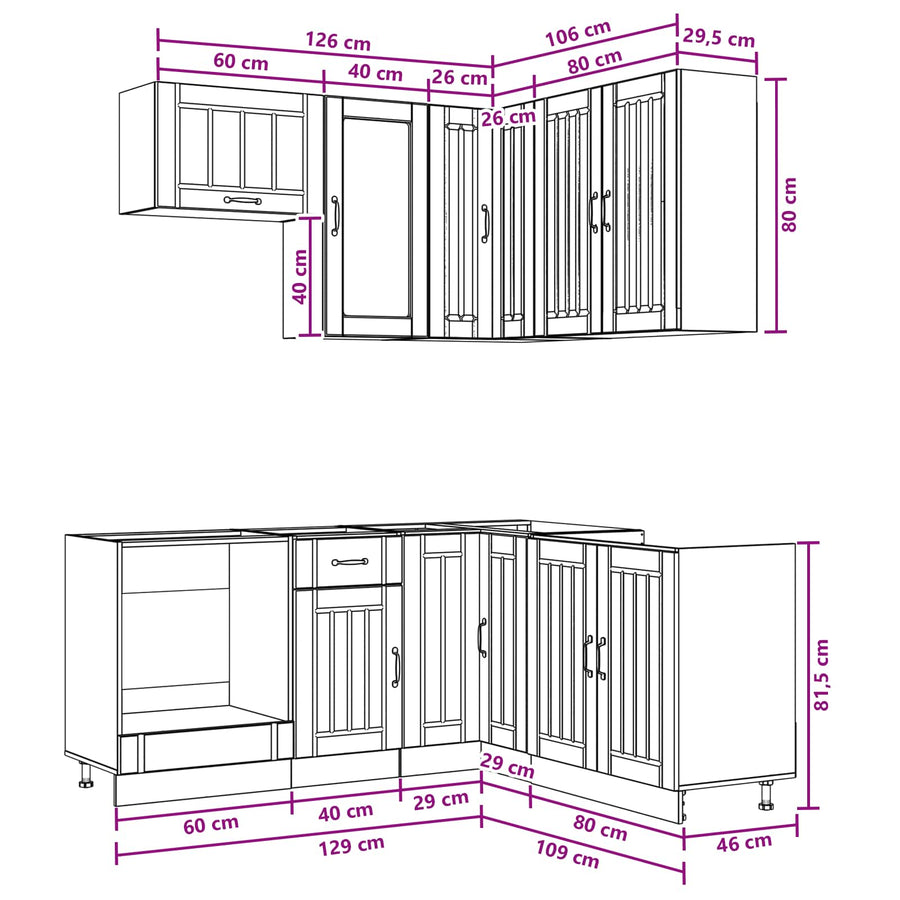 Keukenblok LUCCA 8 pcs Wit Bewerkt hout
