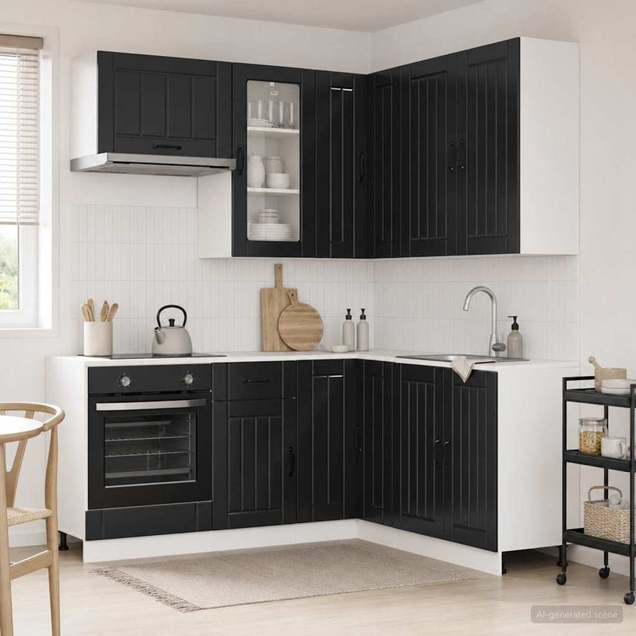 Keukenblok LUCCA 8 pcs Zwart Bewerkt hout