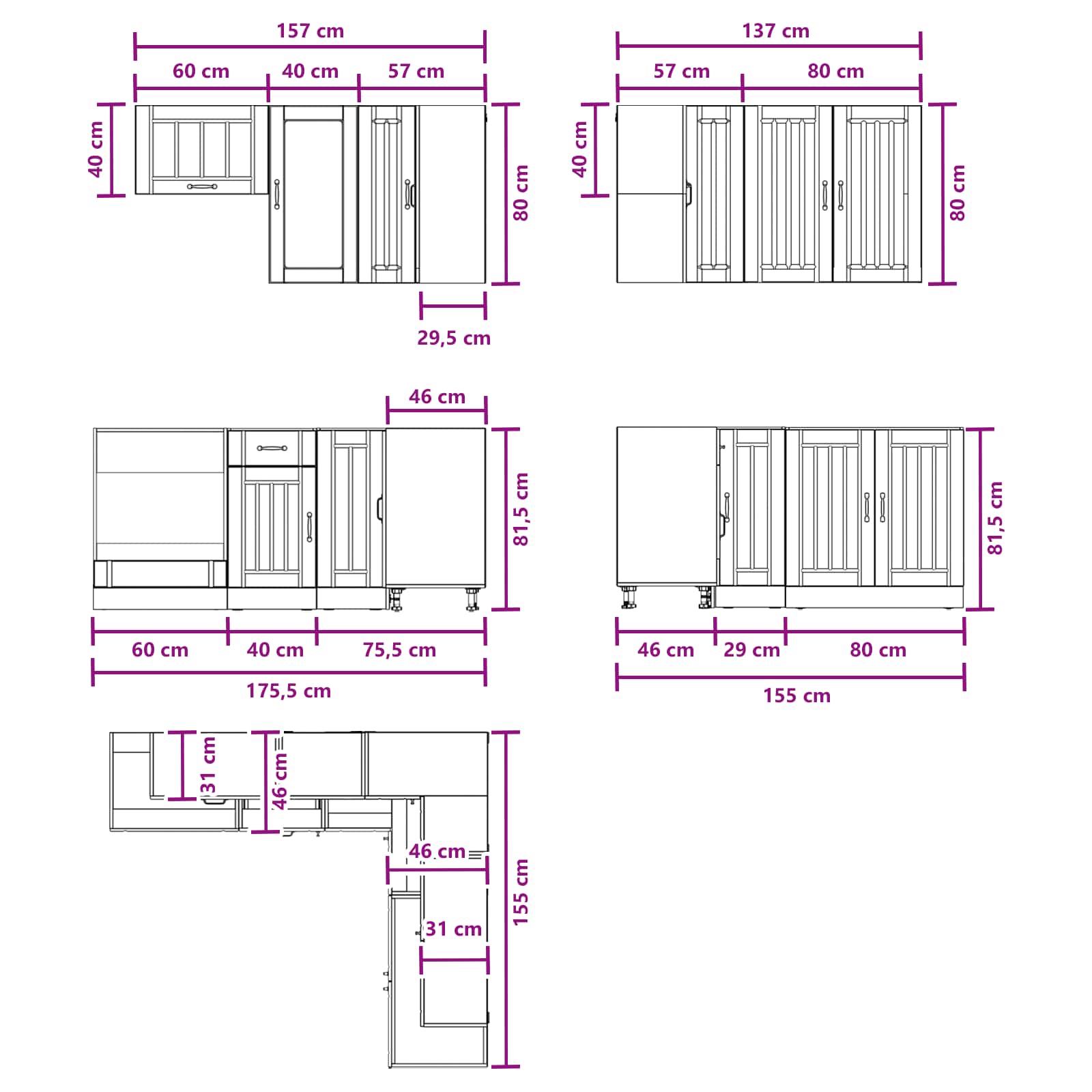 Keukenblok LUCCA 8 pcs Zwart Bewerkt hout