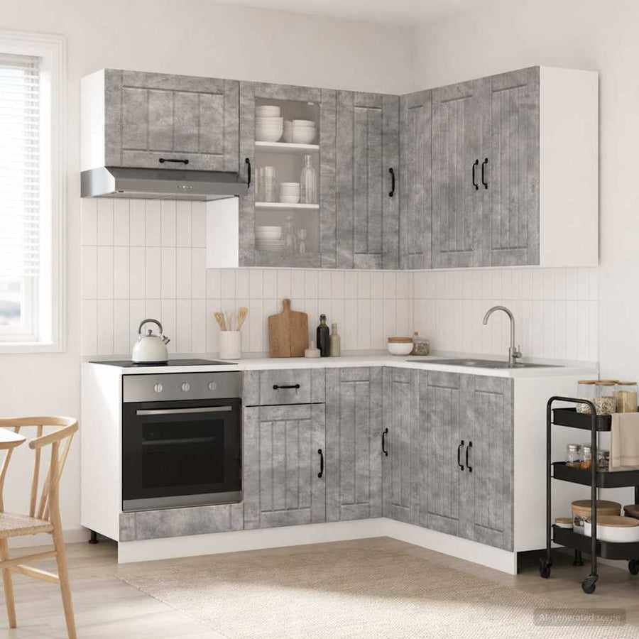 Keukenblok LUCCA 8 pcs Betongrijs Bewerkt hout