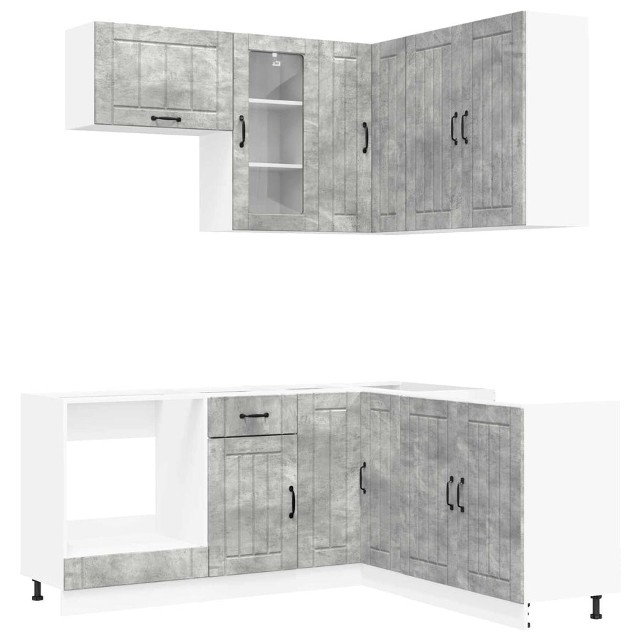 Keukenblok LUCCA 8 pcs Betongrijs Bewerkt hout