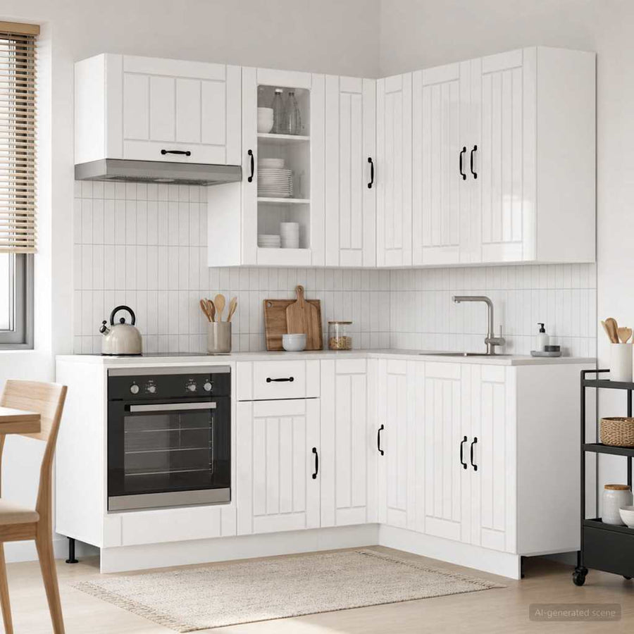 Keukenblok LUCCA 8 pcs Hoogglans Wit Bewerkt hout