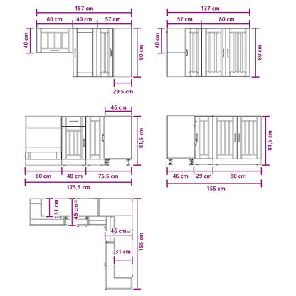 Keukenblok LUCCA 8 pcs Gerookt eiken Bewerkt hout