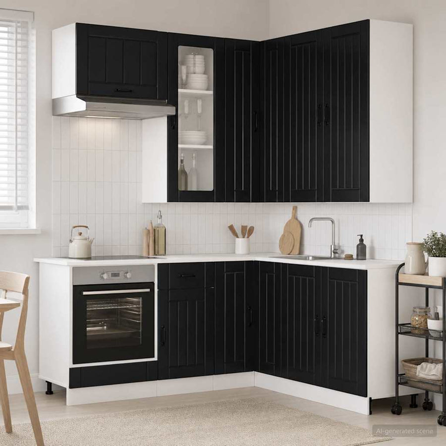 Keukenblok LUCCA 8 pcs Zwart Bewerkt hout