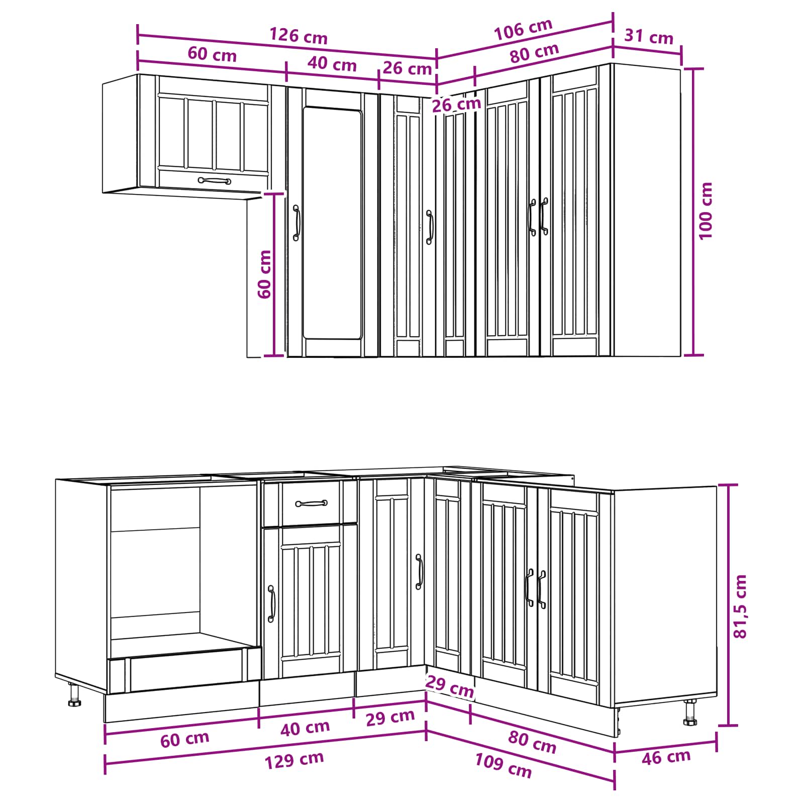Keukenblok LUCCA 8 pcs Sonoma Eiken Bewerkt hout