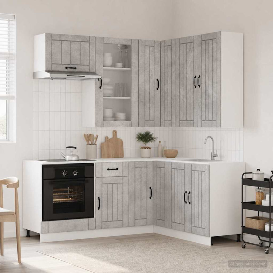 Keukenblok LUCCA 8 pcs Betongrijs Bewerkt hout