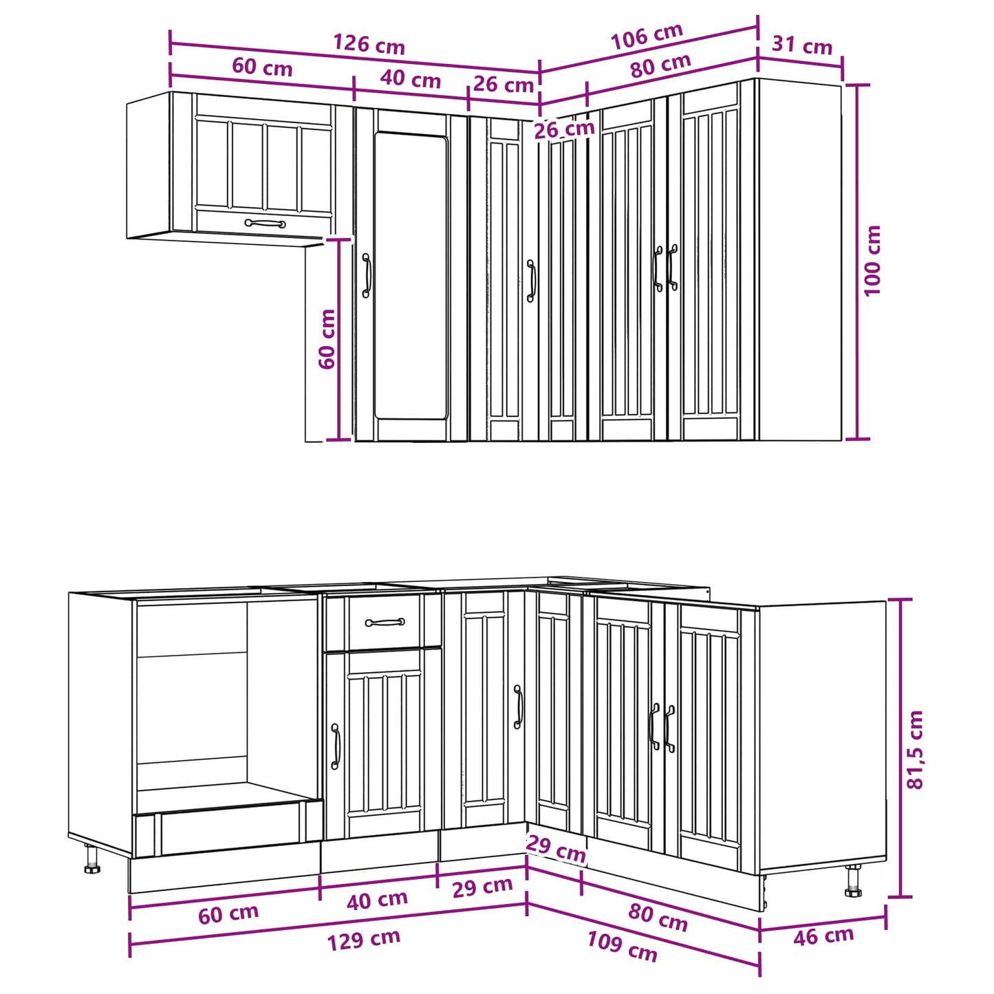Keukenblok LUCCA 8 pcs Betongrijs Bewerkt hout
