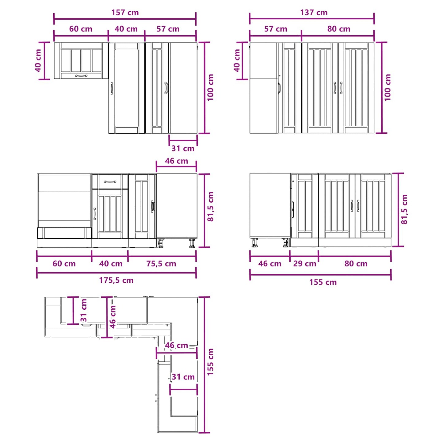 Keukenblok LUCCA 8 pcs Hoogglans Wit Bewerkt hout