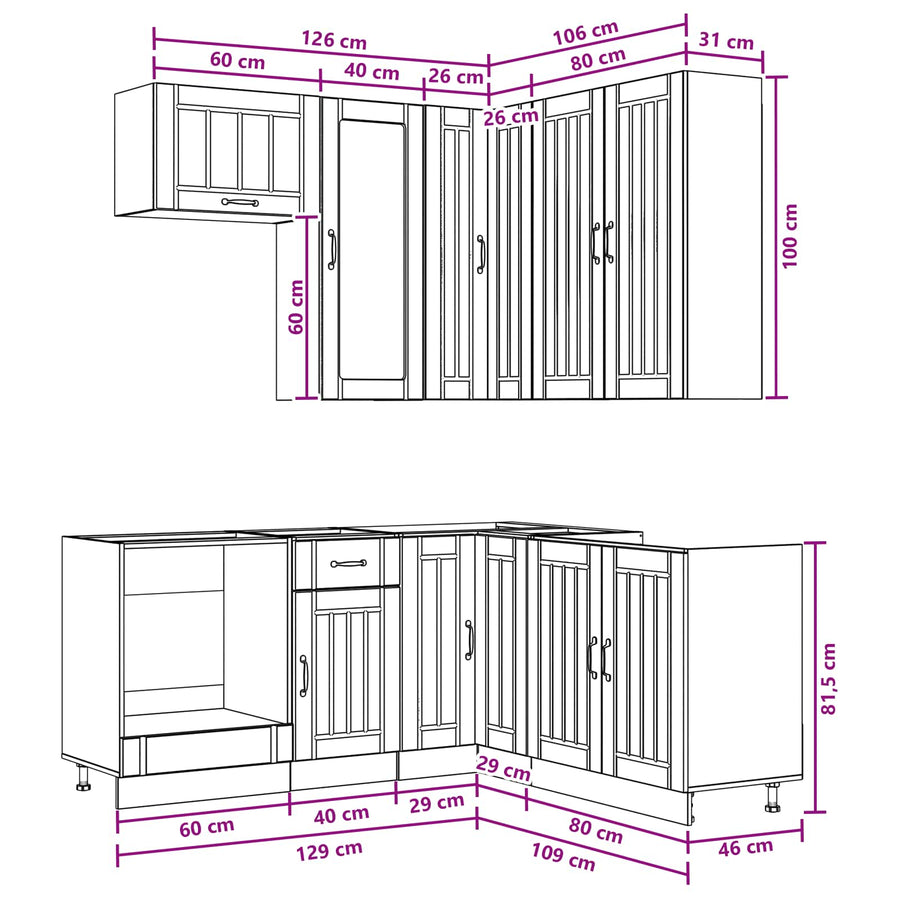 Keukenblok LUCCA 8 pcs Hoogglans Wit Bewerkt hout