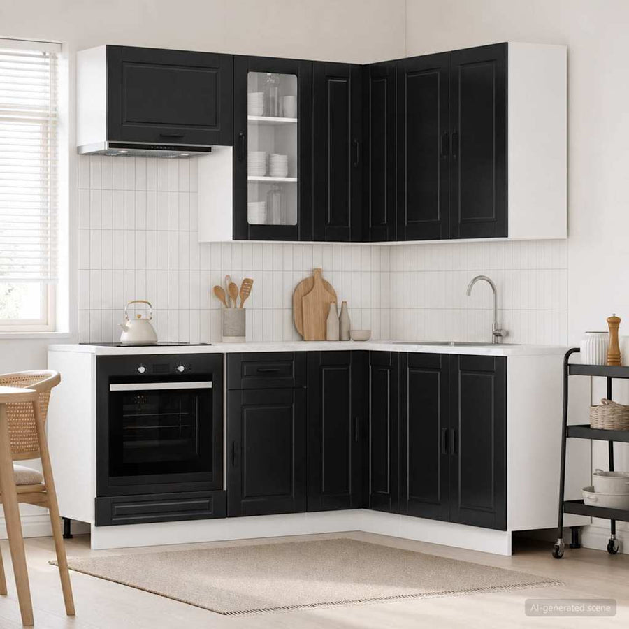 Keukenblok PORTO 8 pcs Zwart Bewerkt hout