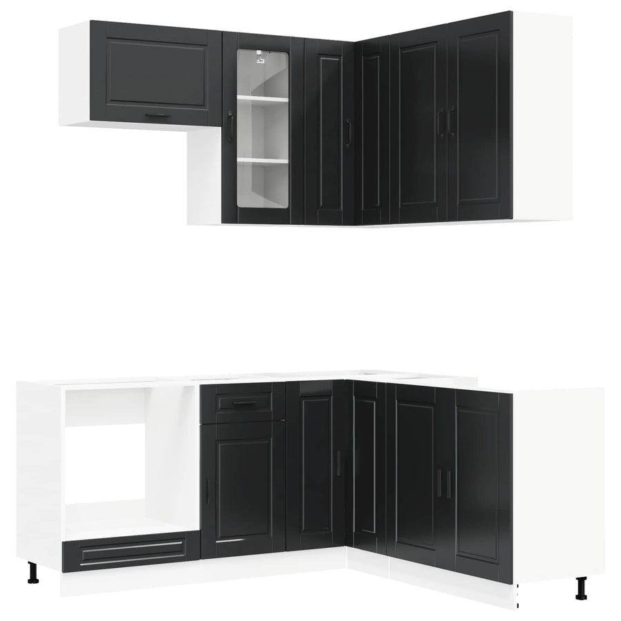 Keukenblok PORTO 8 pcs Zwart Bewerkt hout