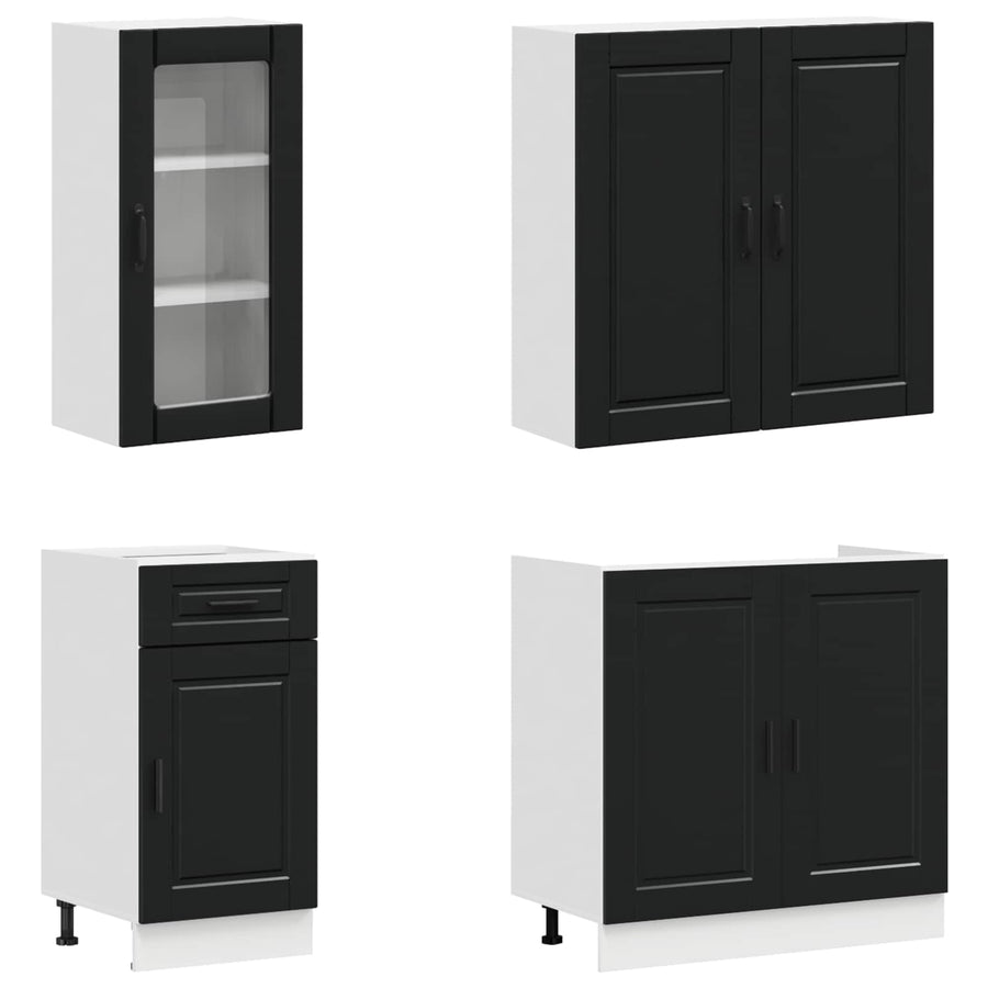 Keukenblok PORTO 8 pcs Zwart Bewerkt hout
