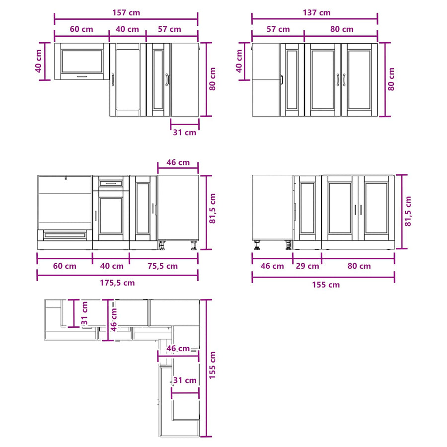 Keukenblok PORTO 8 pcs Zwart Bewerkt hout