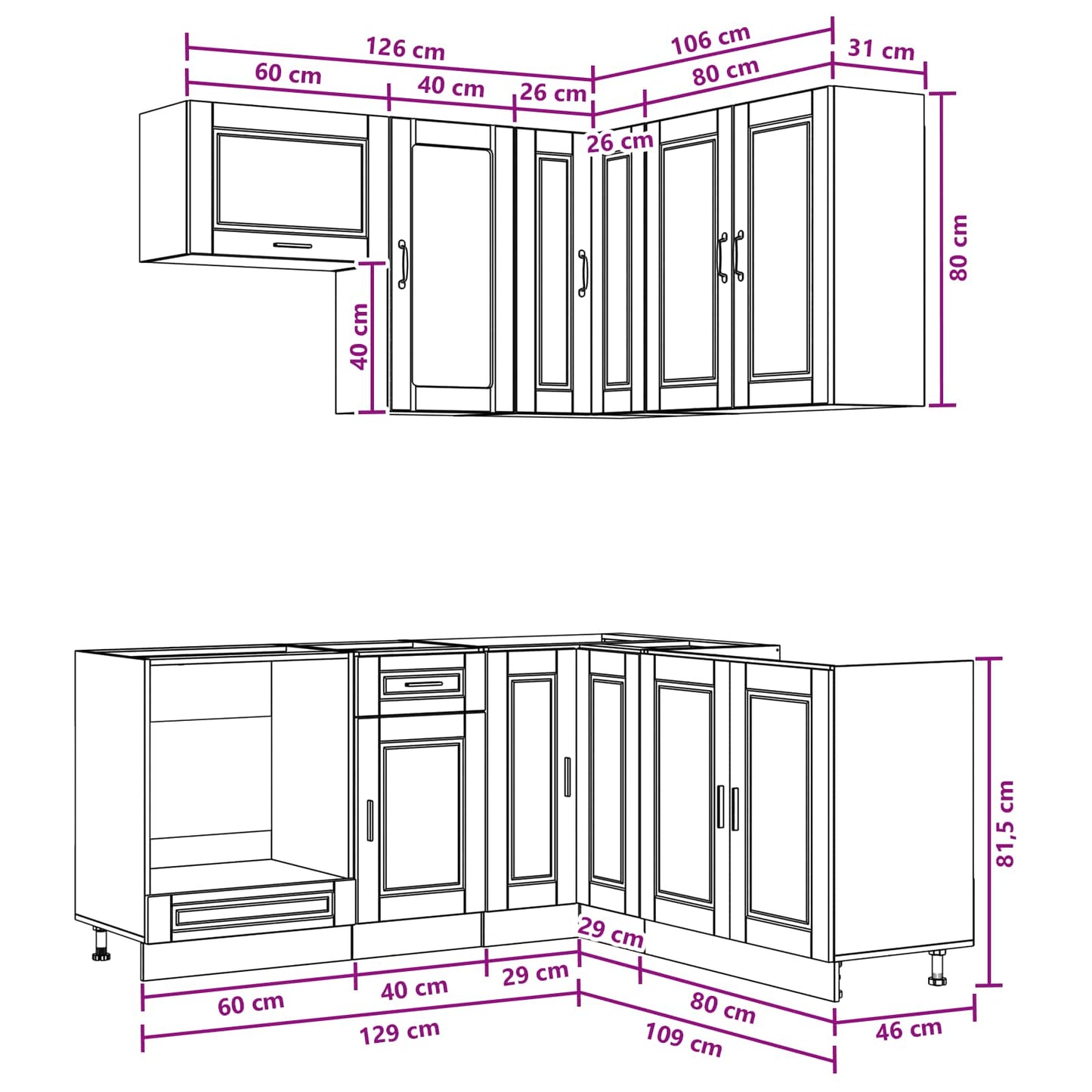 Keukenblok PORTO 8 pcs Zwart Bewerkt hout