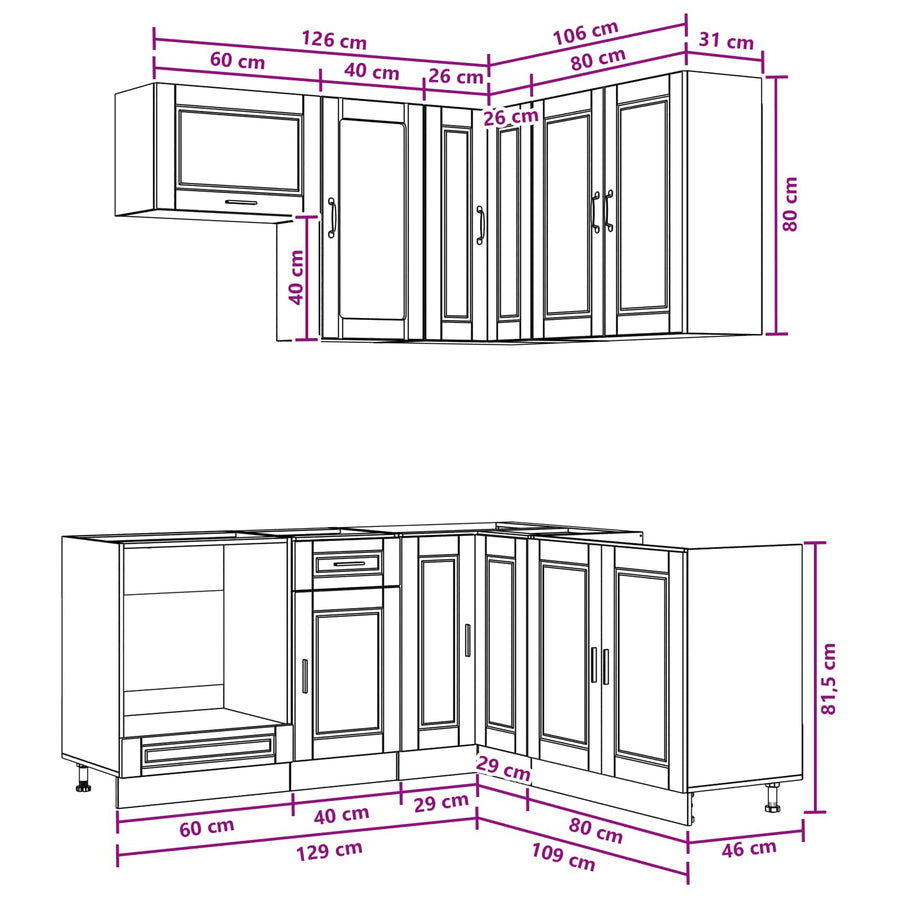 Keukenblok PORTO 8 pcs Zwart Bewerkt hout